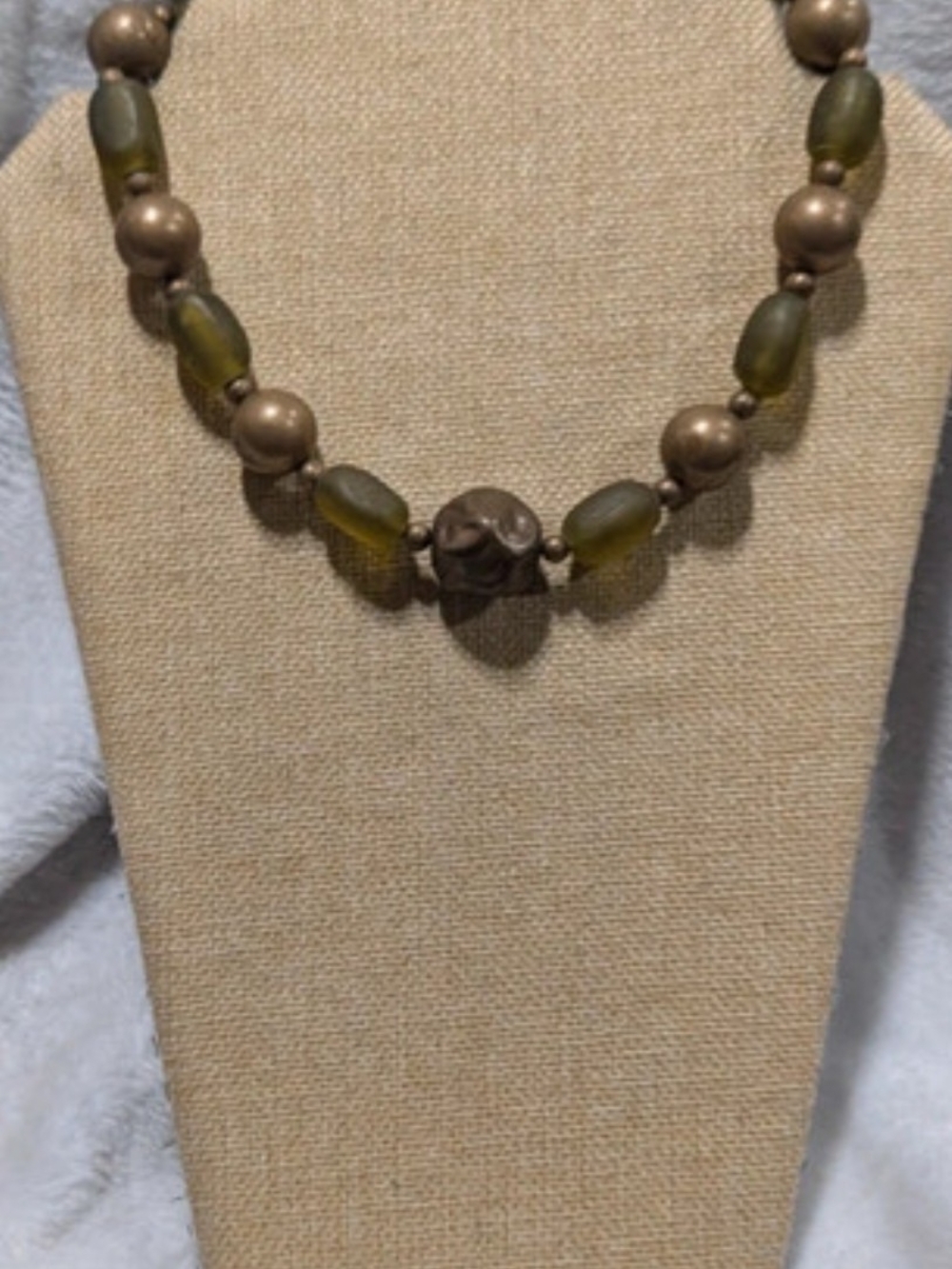 Olive Green and Bronze Beaded Statement Necklace
